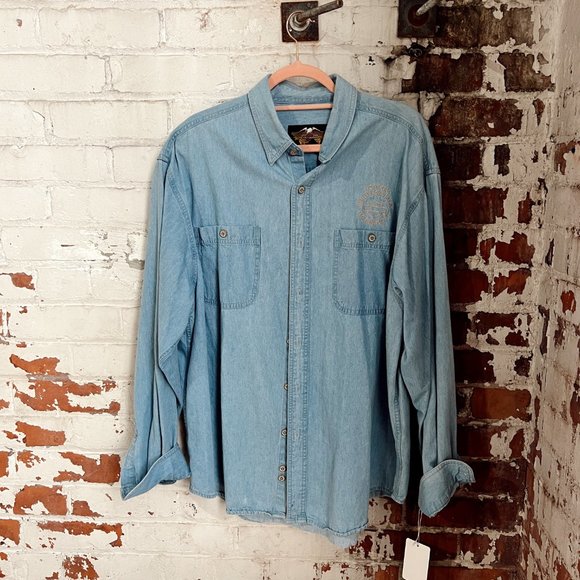 Vintage Harley Davidson Denim Long Sleeve Men's Button Up | Men's XL - Picture 2 of 3